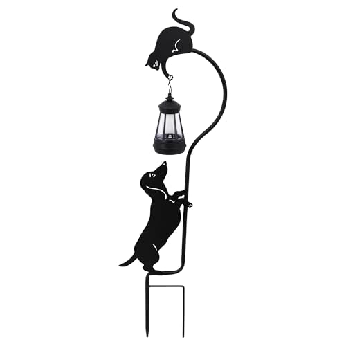 Solar Dachshund Lantern Garden Stake 26in Metal Dog Night Light Outdoor - color: Black Dachshund