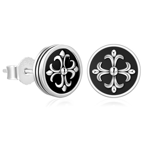 KRKC&CO Earrings for Men, Sterling Silver Earrings Studs, Hypoallergenic - color: Black H