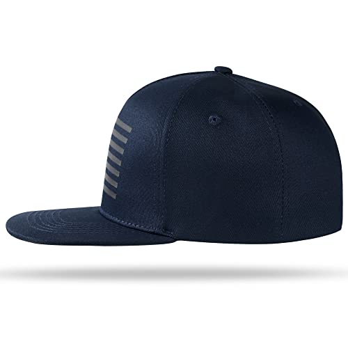 UALON Baseball Cap, Snapback Trucker Hat for Men & Women with American Flag and Adjustable, Breathable Mesh, Flat Bill Hats - color: Navy