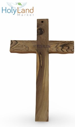 Holy Land Market Hand Carved Olive Wood Wall Cross 10 Inch - size: 10"L x 6"W