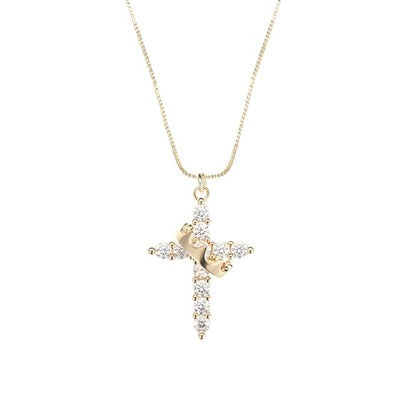 Gold Cross Necklace for Women, 14K Gold Plated - style: Crown CZ Cross