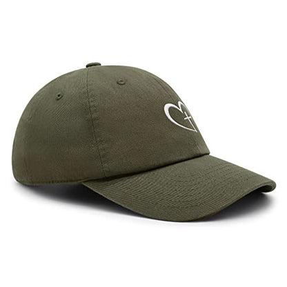 JPAK Heart and Cross Premium Dad Hat Embroidered Cotton Baseball Cap Christian Faith - color: Olive Green