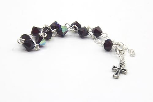 Catholic Communion Rosary Bracelet Created with Swarovski® Crystals, Glass - color: Garnet - January