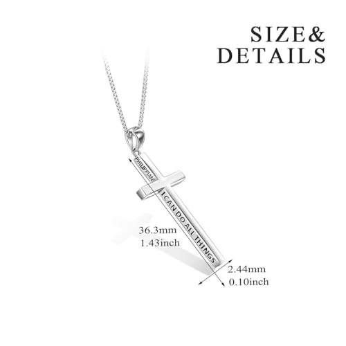 POPLYKE Cross Necklace 925 Sterling Silver Philippians 4:13 I Can Do All The Things Inspirational Necklace Gifts for Women Men 20+2'' - color: silver