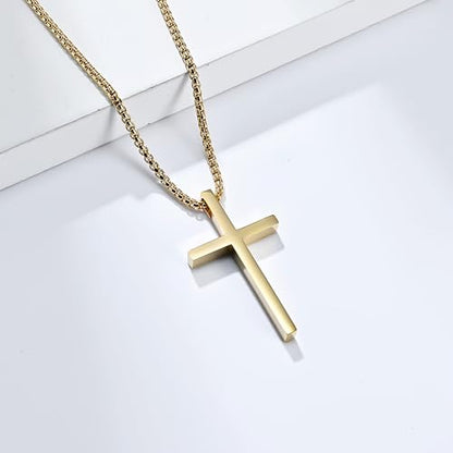 Cross Necklace for Men,Stainless Steel Christian Pendant Jewelry - color: B-G-60cm chain