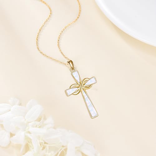 Infinity Cross Necklace S925 Sterling Silver Turquoise/Wooden/Opal/Abalone Cross Pendant Necklaces Christian Jewelry Gifts For Women - style: 18k Gold Plated Opal Cross