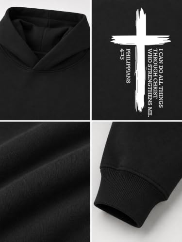 Christian Hoodies for Men Jesus Hoodies Faith Bible Verse Graphic Pullover - color: Black, size: XX-Large