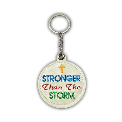 Handmade Jesus Keychain Pink PU Leather Embroidered Inspirational Quote Bag Charm, Christian Faith Keychain - color: Stronger