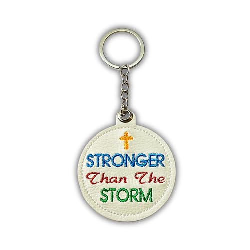 Handmade Jesus Keychain Pink PU Leather Embroidered Inspirational Quote Bag Charm, Christian Faith Keychain - color: Stronger