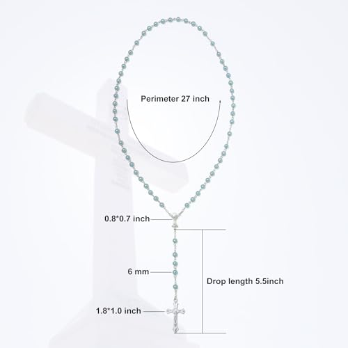 KOMI 6 MM Pearl Rosary Beads With Crucifix, Catholic Necklace for Women With Velvet Bag or Rosary Box - style: Rosary-6