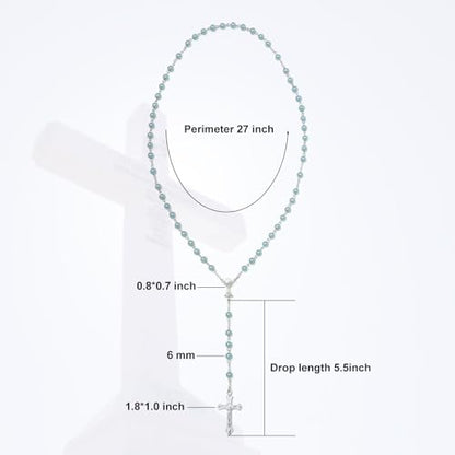KOMI 6 MM Pearl Rosary Beads With Crucifix, Catholic Necklace for Women With Velvet Bag or Rosary Box - style: Rosary-6