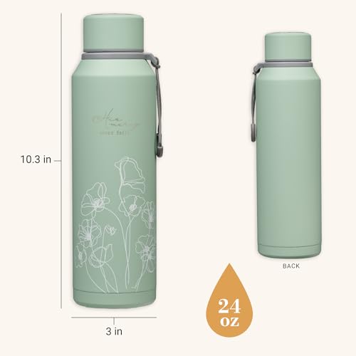 Christian Art Gifts Stainless Steel Insulated Double Wall Vacuum Spill-proof Water Bottle for Women: His Mercy Never Fails - Encouraging Drinkware for Hot/Cold All Day Temp, Teal Floral, 24 fl. oz. - color: His Mercy/Teal