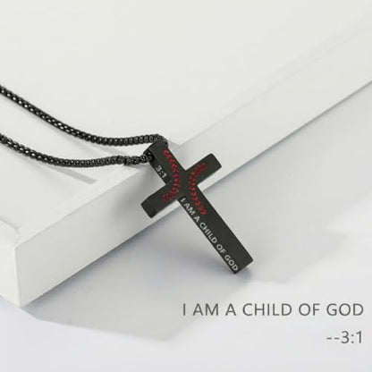 Baseball Bible Verse Cross Necklace for Boys Men, Stainless Steel Cross Pendant Baseball Game Day Christian Religious Jewelry Gifts for Teen Boys Kids - color: Black, style: I AM A CHILD OF GOD