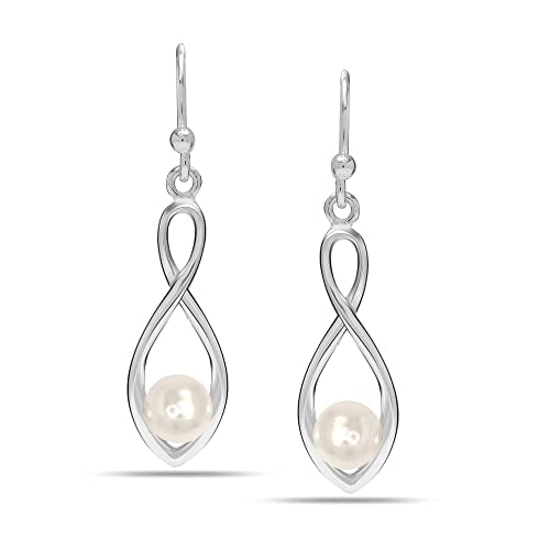 Charmsy 925 Sterling Silver Double Twisted Infinity Dangle Earrings for Women | Linear Marquise Large Loops Classic Infinity Drop Dangle Earrings - color: Infinity with Pearl