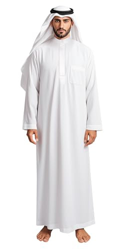 HOMELEX Men's Thobe Kaftan Arab Robe - color: White, size: Small