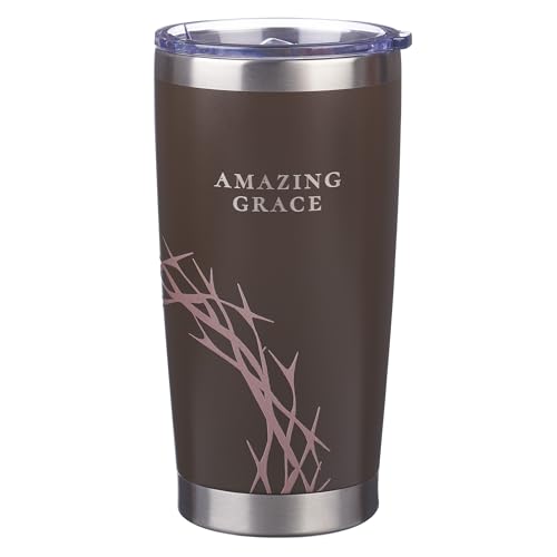 Christian Art Gifts Large Insulated Stainless Steel Travel Mug: Amazing Grace Crown of Thorns Design, Leak-Proof Retractable Lid, All Day Hot/Cold, Brown, 18 oz. - color: Brown Crown of Thorns/Amazing Grace