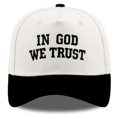 Embroidered Christian Two-Tone Baseball Cap for Men & Women, Adjustable Dad Hat Christmas Easter Gift - color: In God We Trust, Black/Beige