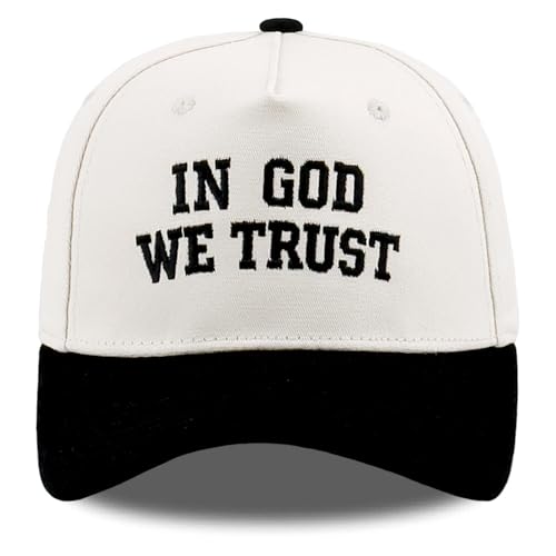 Embroidered Christian Two-Tone Baseball Cap for Men & Women, Adjustable Dad Hat Christmas Easter Gift - color: In God We Trust, Black/Beige