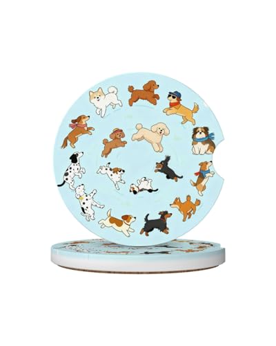 Ceramic Car Cup Coasters 2PCS - Cute Dog Circle - color: Cute Dog Circle
