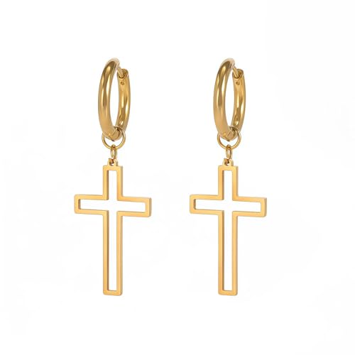 Gold Cross Earrings for Men - Stainless Steel Gold Plated | Hypoallergenic Dangle Cross Earrings Jewelry | Daily Wear & Birthday Gifts - color: Gold