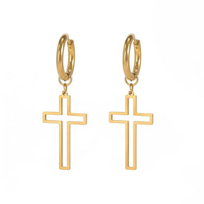 Gold Cross Earrings for Men - Stainless Steel Gold Plated | Hypoallergenic Dangle Cross Earrings Jewelry | Daily Wear & Birthday Gifts - color: Gold