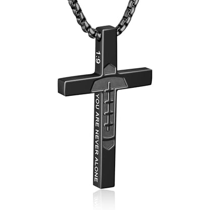 Football Cross Necklace for Boys Men - color: Black, style: 1：9 Be strong Be brave Be fearless