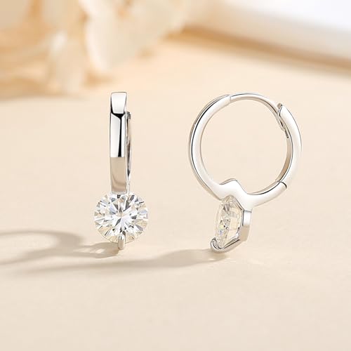 925 Sterling Silver Moissanite Hoop Earrings for Women, 1-2CT D Color VVS1 Moissanite Hoop Earrings, Perfect Jewelry Gifts - style: Style C White 2CT