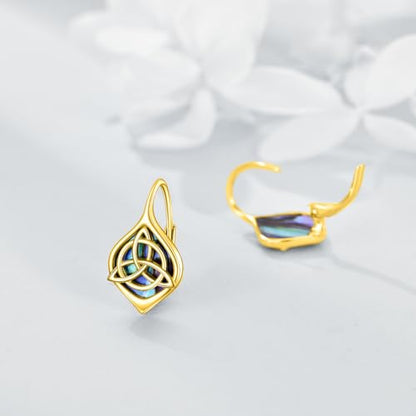 Celtic Trinity Knot Earrings for Women 925 Sterling Silver Triquetra Knot Leverback Abalone Shell Irish Jewelry Tree of Life Gift - style: gold plated celtic knot