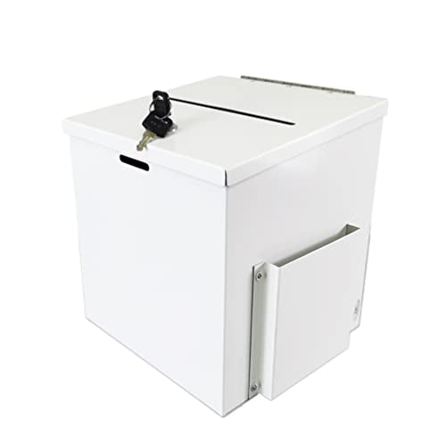 FixtureDisplays® White Metal Donation Box Collection Box Tithes Offering Drop Ballet 8.5X8X9.5 10918-WHITE-RIVETP-1D