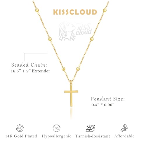 Cross Necklace for Women, Dainty 14K Gold Plated CZ Pendant - color: Gold-medium plain cross