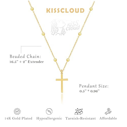 Cross Necklace for Women, Dainty 14K Gold Plated CZ Pendant - color: Gold-medium plain cross