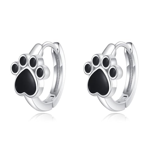 AOBOCO Black Hoops Earrings for Men Sterling Silver Viking Celtic Cross Heart Skull Round Triangle Hoop Earrings Birthday Father Day Christmas Jewelry Gifts for Men Women Friends - style: Paw Hoops