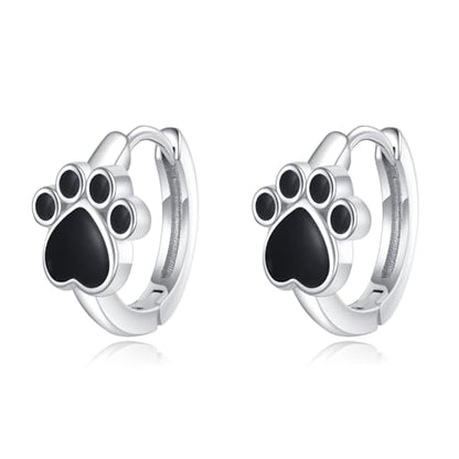 AOBOCO Black Hoops Earrings for Men Sterling Silver Viking Celtic Cross Heart Skull Round Triangle Hoop Earrings Birthday Father Day Christmas Jewelry Gifts for Men Women Friends - style: Paw Hoops