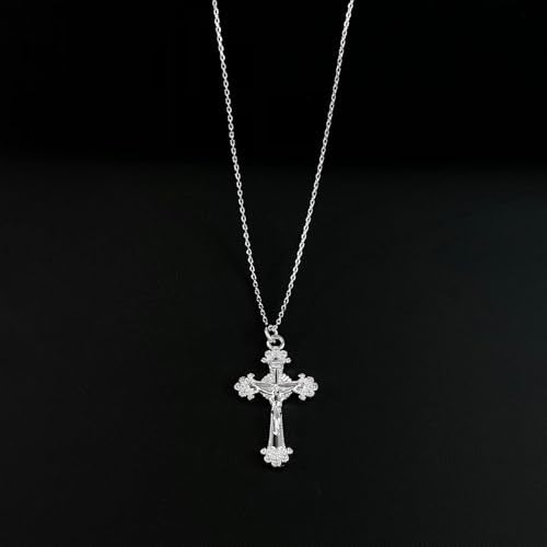Partm Gold Cross Necklace for Women 14K Plated Dainty Pendant Cross Chain Faith Crucifix Choker Baptism Necklace for Women Trendy Religious Jewelry Hypoallergenic - color: Baroque Cross-Silver