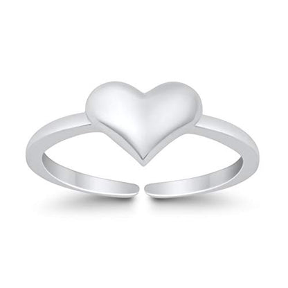 Blue Apple Co. Adjustable Heart Toe Ring Band 925 Sterling Silver (6mm) - color: Sterling Silver