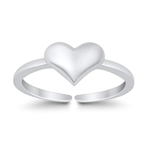 Blue Apple Co. Adjustable Heart Toe Ring Band 925 Sterling Silver (6mm) - color: Sterling Silver