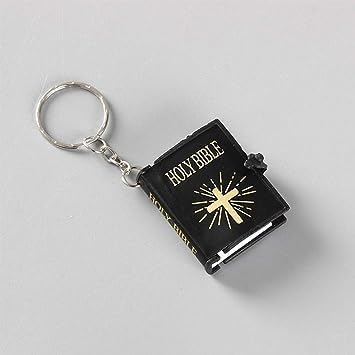 Miniature Holy Bible Keychain - Black Zinc Alloy Scripture Pendant with Cross Charm, Compact Christian Jewelry for Men and Women (Key Ring and Bag Accessory)
