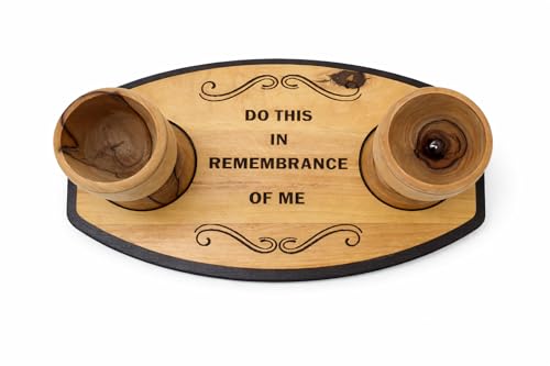 Zuluf Small Olive Wood Communion Cup Set of 2 with Base 2.8 Inch – Handmade Holy Land Christian Chalice Set for Church, Eucharist, Last Supper “Do This in My Remembrance” Gift