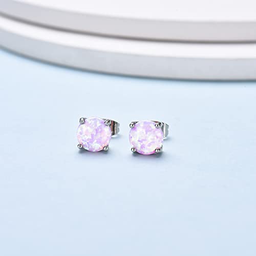 CERSLIMO Multi Colors fire Opal Stud Earrings Birthstone Earrings For Women 8mm - color: 07 Light Purple
