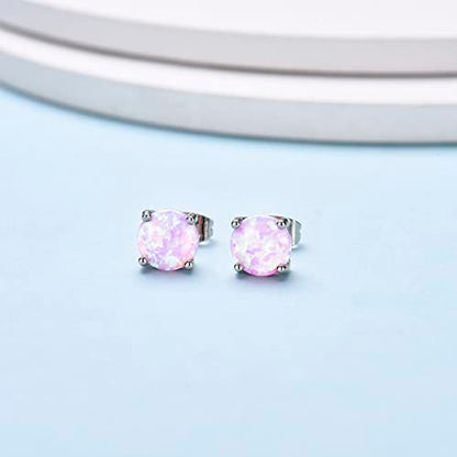 CERSLIMO Multi Colors fire Opal Stud Earrings Birthstone Earrings For Women 8mm - color: 07 Light Purple