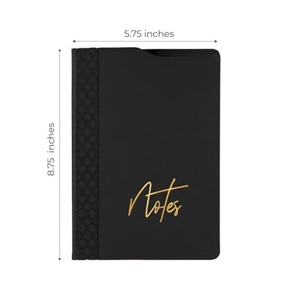 Canopy Street Black Notes Padfolio And Pen Set/Two Piece Journal Writing Stationery Set/Faux Leather Folio Notebook With Black And Gold Pen
