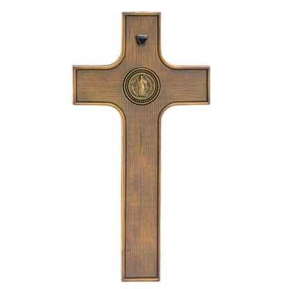 DevotedWalls Saint Benedict Crucifix for Wall–12" H Catholic Cross with Medal, Gold-Toned Finish St Benedict Crucifix with Jesus Christ Sculpture for Living Room, Bedroom, or Church Wall Decor - size: 12"L x 6.4"W