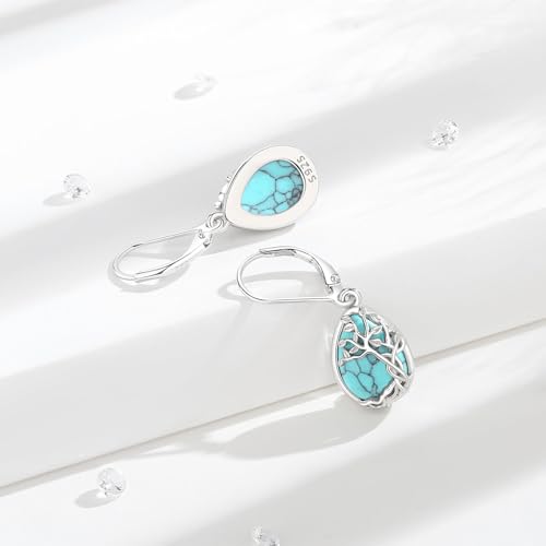 Vito Moonstone Turquoise Drop Earrings for Women, 925 Sterling Silver Hooks - style: Tree of Life-Turquoise