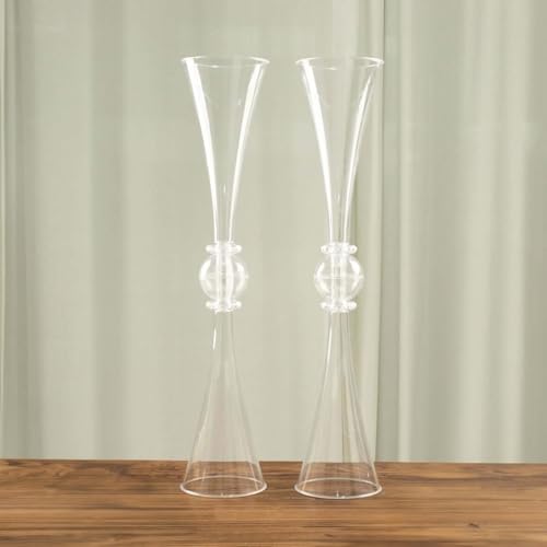 Efavormart 2 Pack | 27" Clear Crystal Embellishment Trumpet Table Centerpiece, Reversible Plastic Flower Vase - color: Clear, size: 27"
