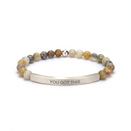 Inspirational Christian Bracelet for Women, Bamboo Leaf Agate Beaded Bible Verse Jewelry, 18K Gold Plated Religious Faith Gift, Scripture Encouragement Jewelry for Her - color: YOU GOT THIS-Bamboo Agate Silver