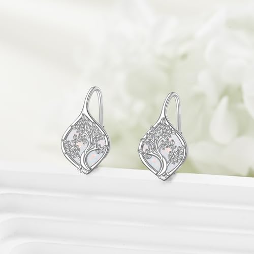Celtic Trinity Knot Earrings for Women 925 Sterling Silver Triquetra Knot Leverback Abalone Shell Irish Jewelry Tree of Life Gift - style: opal tree of life