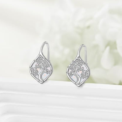 Celtic Trinity Knot Earrings for Women 925 Sterling Silver Triquetra Knot Leverback Abalone Shell Irish Jewelry Tree of Life Gift - style: opal tree of life