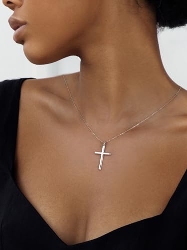 NORBU S925 Cross Necklace for Women, 18K Gold Plated Womens Cross Necklaces - color: Silver