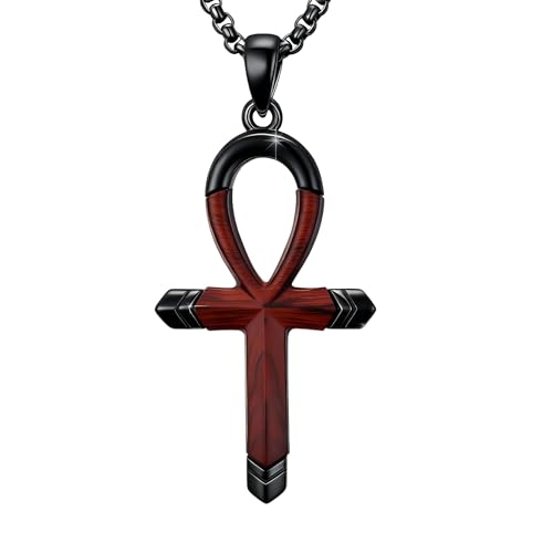 Cross Necklace for Men 925 Sterling Silver Cross Ebony Wooden Ankh Raven Praying Hands Crucifix Amulet Religious Jewelry Gifts for Men Women - color: Cross13