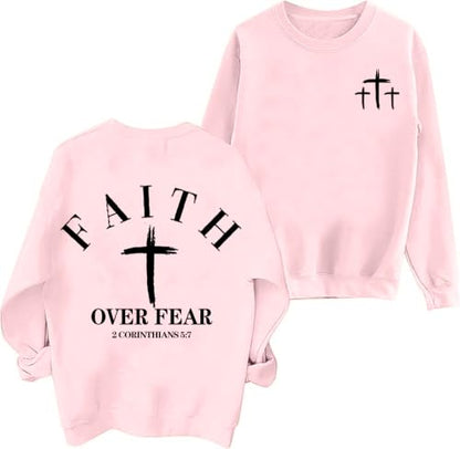 Christian Sweatshirts for Women Jesus Cross Casual Tops - color: Pink, size: Medium